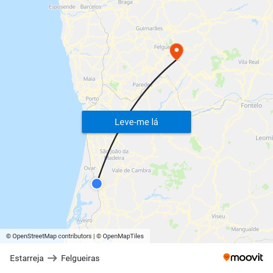 Estarreja to Felgueiras map