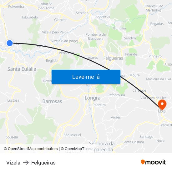 Vizela to Felgueiras map