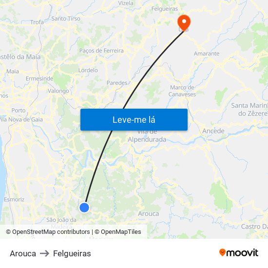 Arouca to Felgueiras map