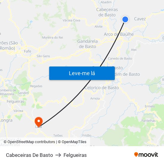 Cabeceiras De Basto to Felgueiras map