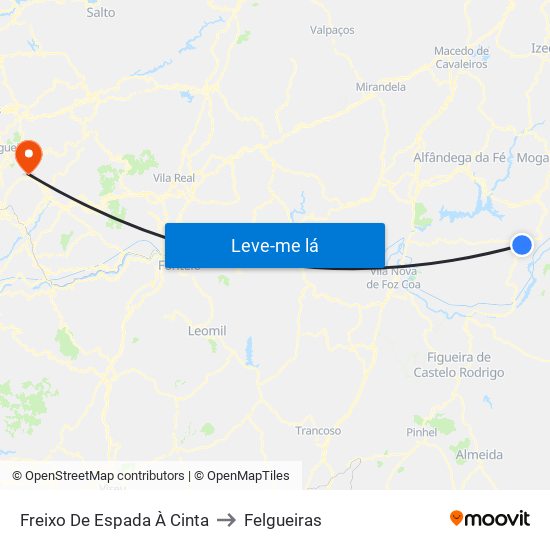 Freixo De Espada À Cinta to Felgueiras map