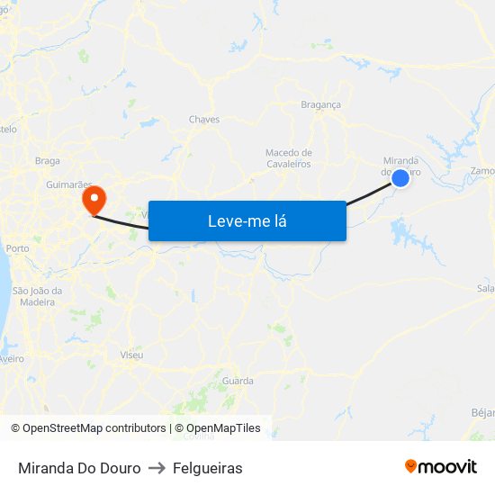 Miranda Do Douro to Felgueiras map