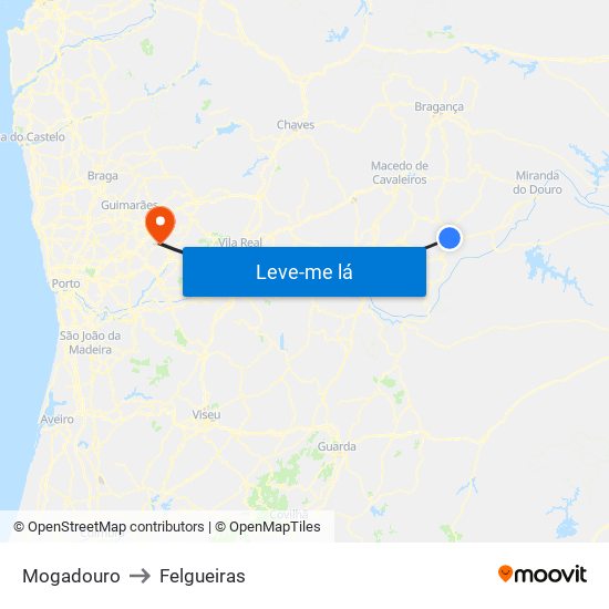 Mogadouro to Felgueiras map