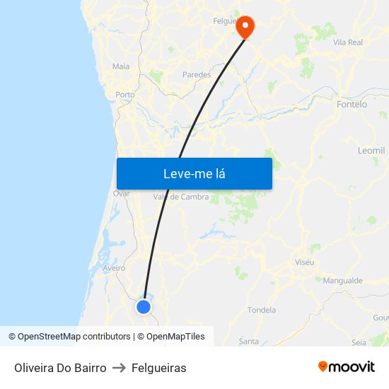 Oliveira Do Bairro to Felgueiras map