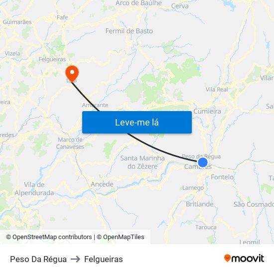 Peso Da Régua to Felgueiras map