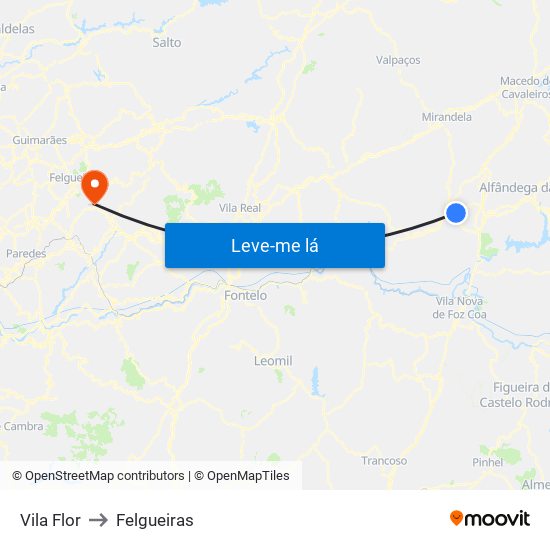 Vila Flor to Felgueiras map