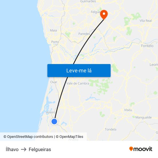 Ílhavo to Felgueiras map