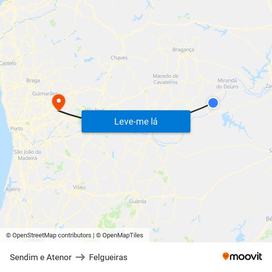 Sendim e Atenor to Felgueiras map