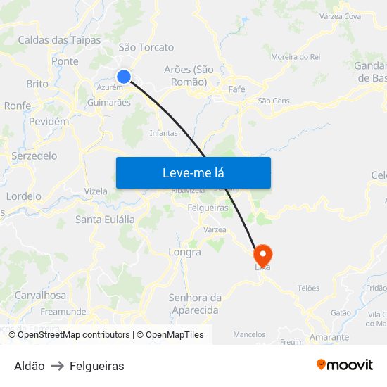 Aldão to Felgueiras map