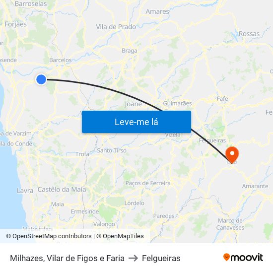 Milhazes, Vilar de Figos e Faria to Felgueiras map