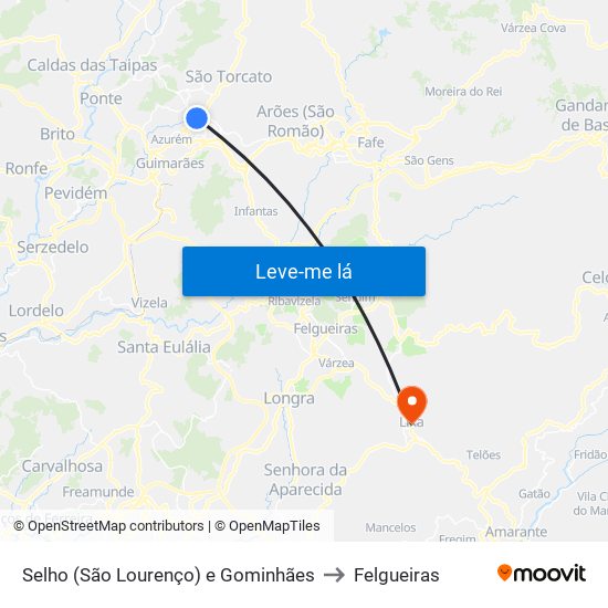 Selho (São Lourenço) e Gominhães to Felgueiras map