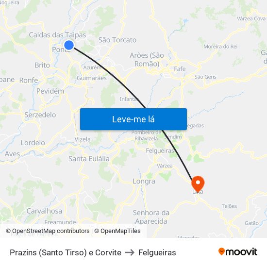 Prazins (Santo Tirso) e Corvite to Felgueiras map