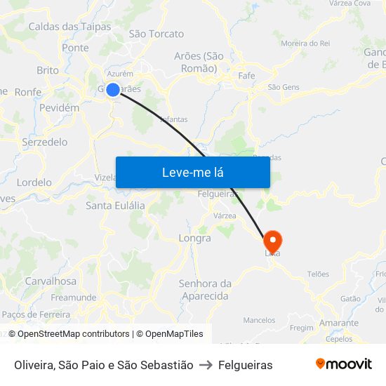 Oliveira, São Paio e São Sebastião to Felgueiras map
