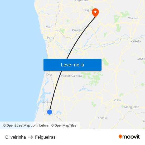 Oliveirinha to Felgueiras map