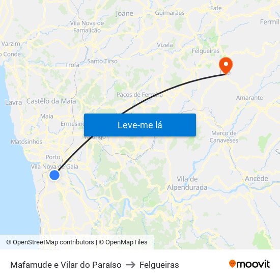 Mafamude e Vilar do Paraíso to Felgueiras map