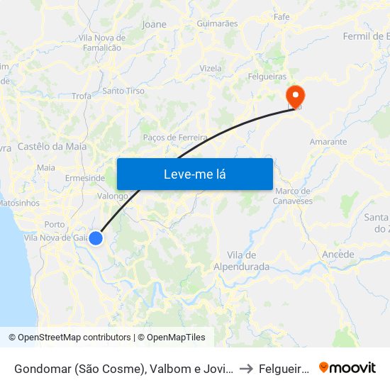 Gondomar (São Cosme), Valbom e Jovim to Felgueiras map