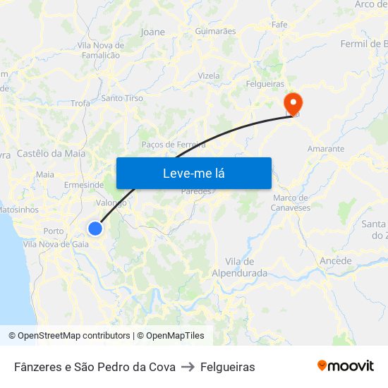 Fânzeres e São Pedro da Cova to Felgueiras map