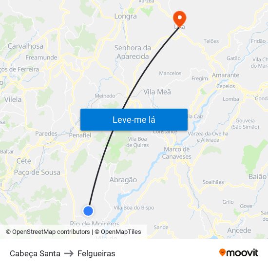 Cabeça Santa to Felgueiras map