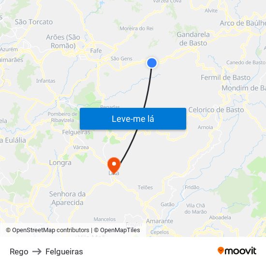Rego to Felgueiras map