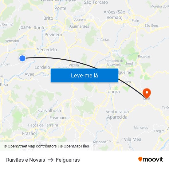 Ruivães e Novais to Felgueiras map