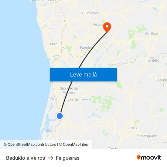 Beduído e Veiros to Felgueiras map