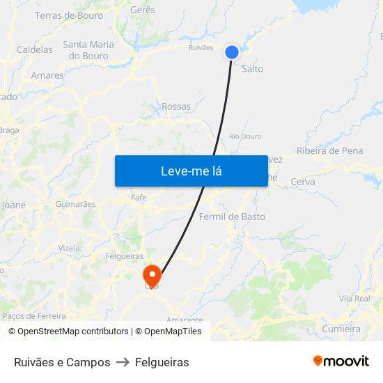 Ruivães e Campos to Felgueiras map