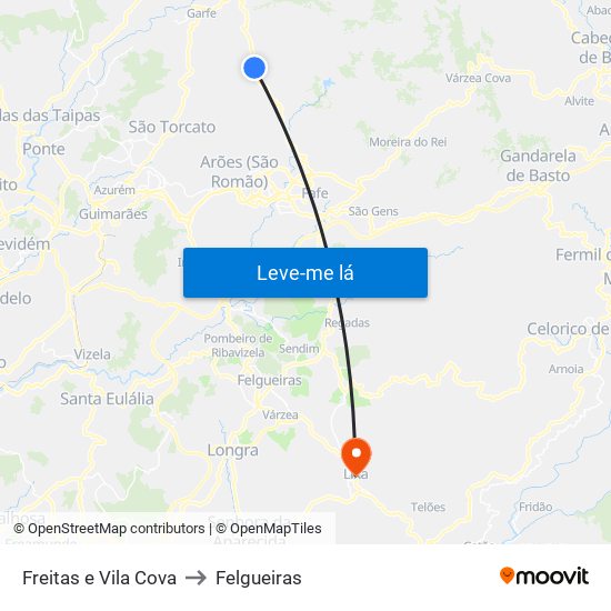 Freitas e Vila Cova to Felgueiras map