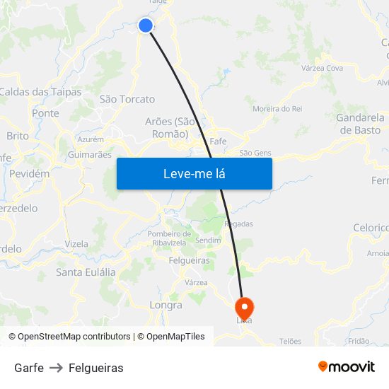 Garfe to Felgueiras map