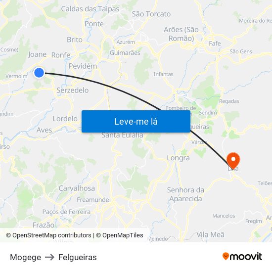 Mogege to Felgueiras map
