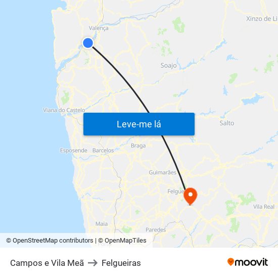 Campos e Vila Meã to Felgueiras map