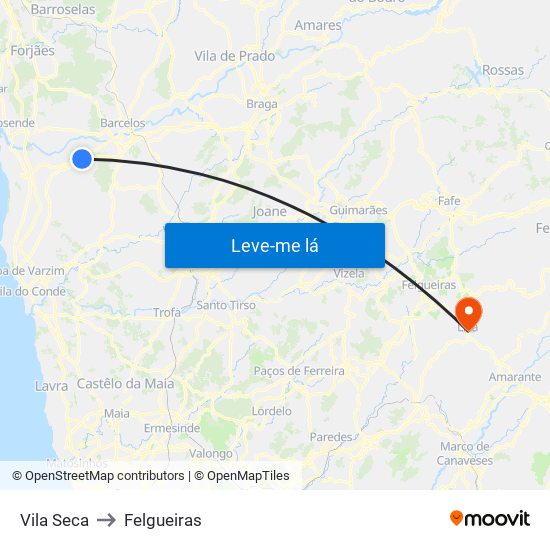 Vila Seca to Felgueiras map