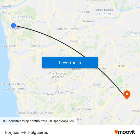 Forjães to Felgueiras map
