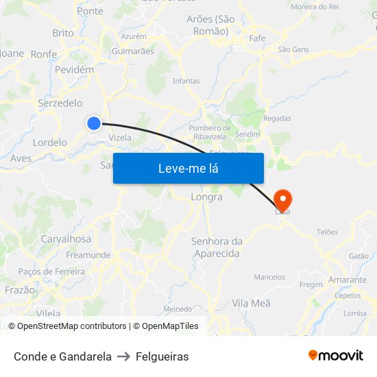 Conde e Gandarela to Felgueiras map