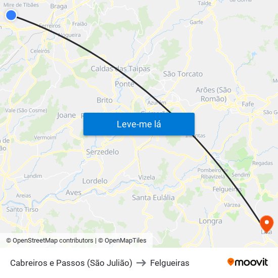 Cabreiros e Passos (São Julião) to Felgueiras map