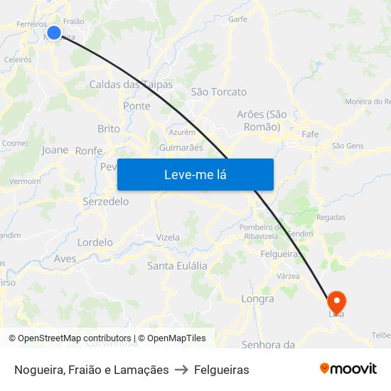 Nogueira, Fraião e Lamaçães to Felgueiras map