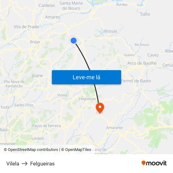 Vilela to Felgueiras map