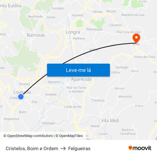 Cristelos, Boim e Ordem to Felgueiras map