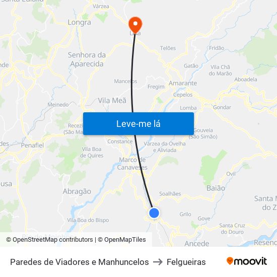 Paredes de Viadores e Manhuncelos to Felgueiras map