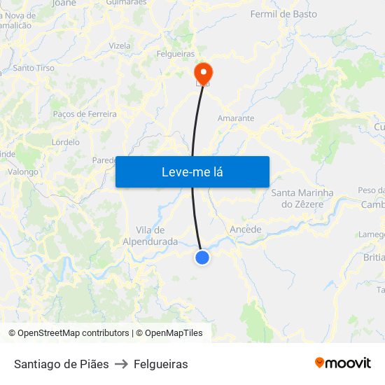 Santiago de Piães to Felgueiras map