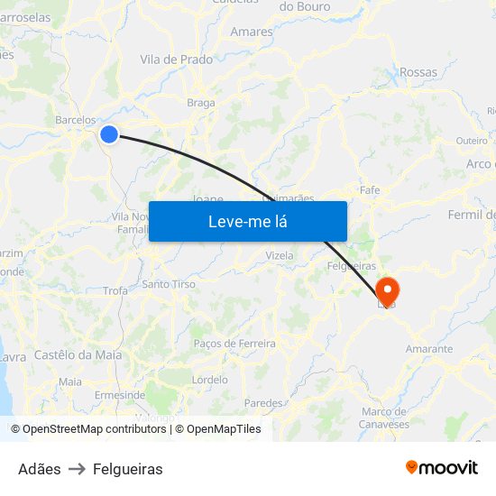 Adães to Felgueiras map