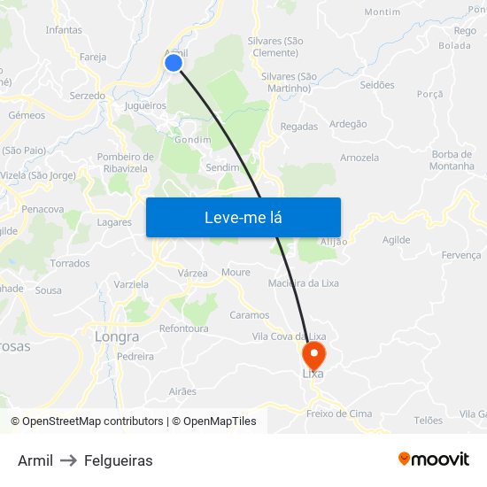 Armil to Felgueiras map
