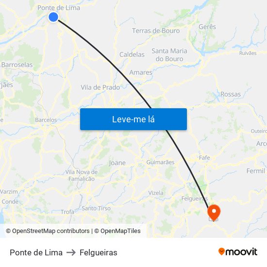Ponte de Lima to Felgueiras map