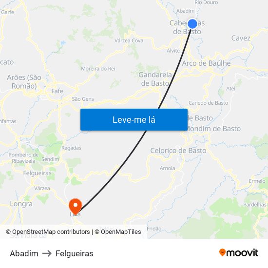 Abadim to Felgueiras map