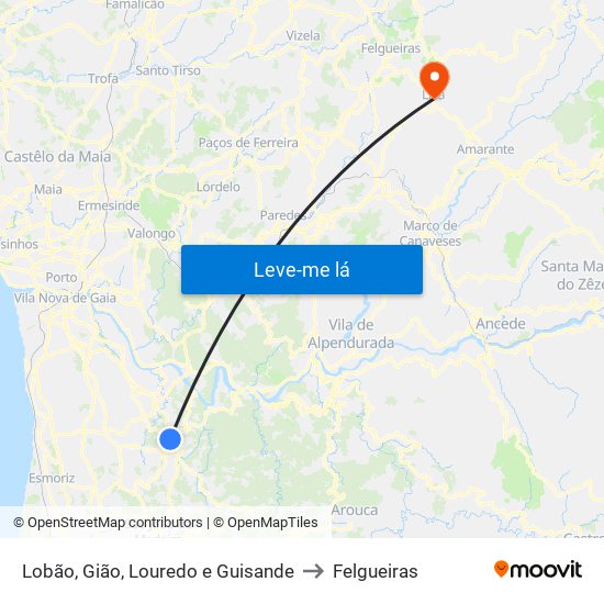 Lobão, Gião, Louredo e Guisande to Felgueiras map