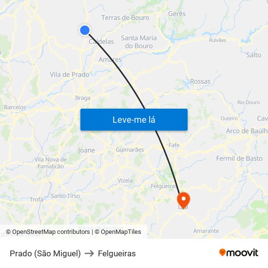 Prado (São Miguel) to Felgueiras map