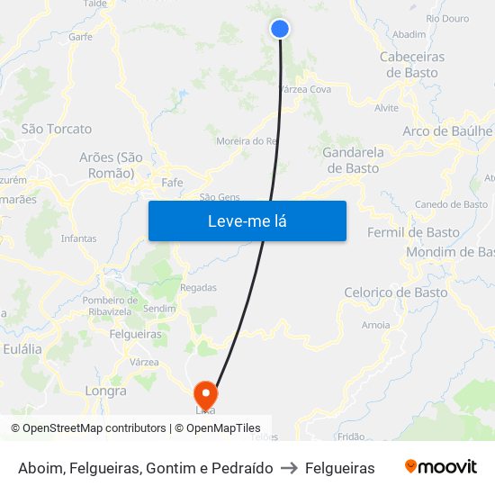 Aboim, Felgueiras, Gontim e Pedraído to Felgueiras map