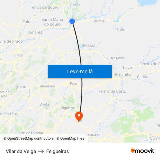 Vilar da Veiga to Felgueiras map