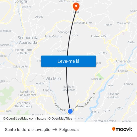Santo Isidoro e Livração to Felgueiras map