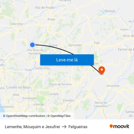 Lemenhe, Mouquim e Jesufrei to Felgueiras map