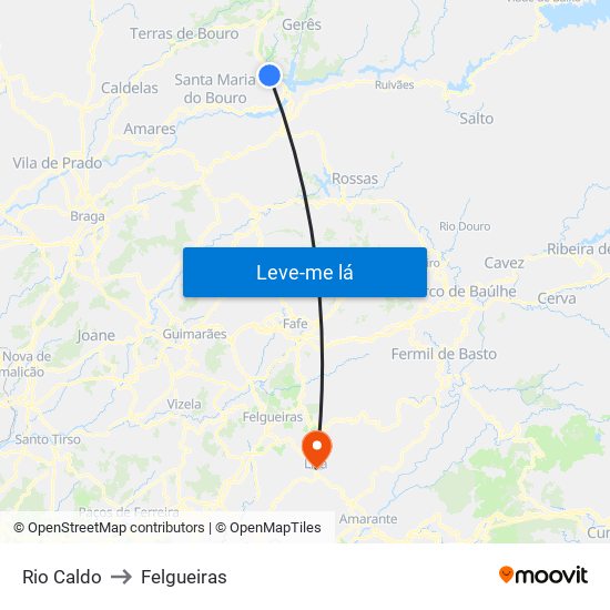 Rio Caldo to Felgueiras map